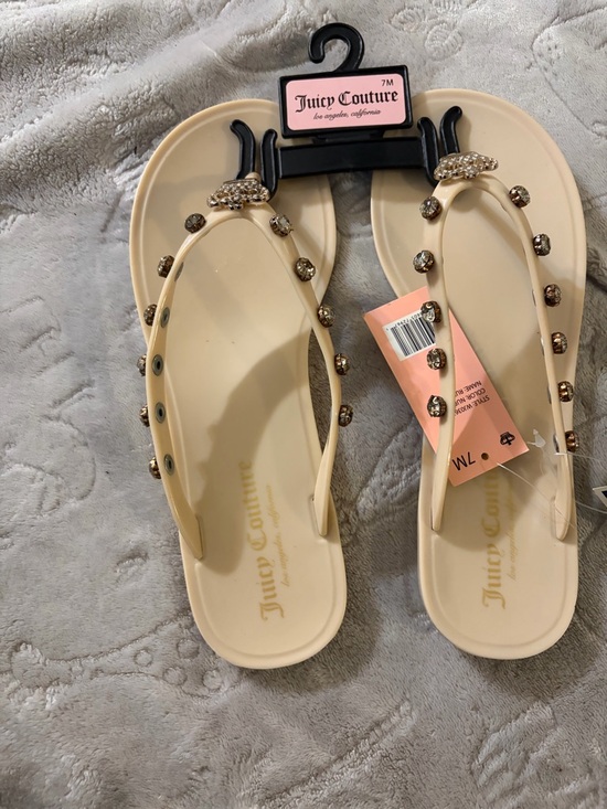 Juicy Couture Shoes - Juicy Couture Cream Jeweled Thong Sandals